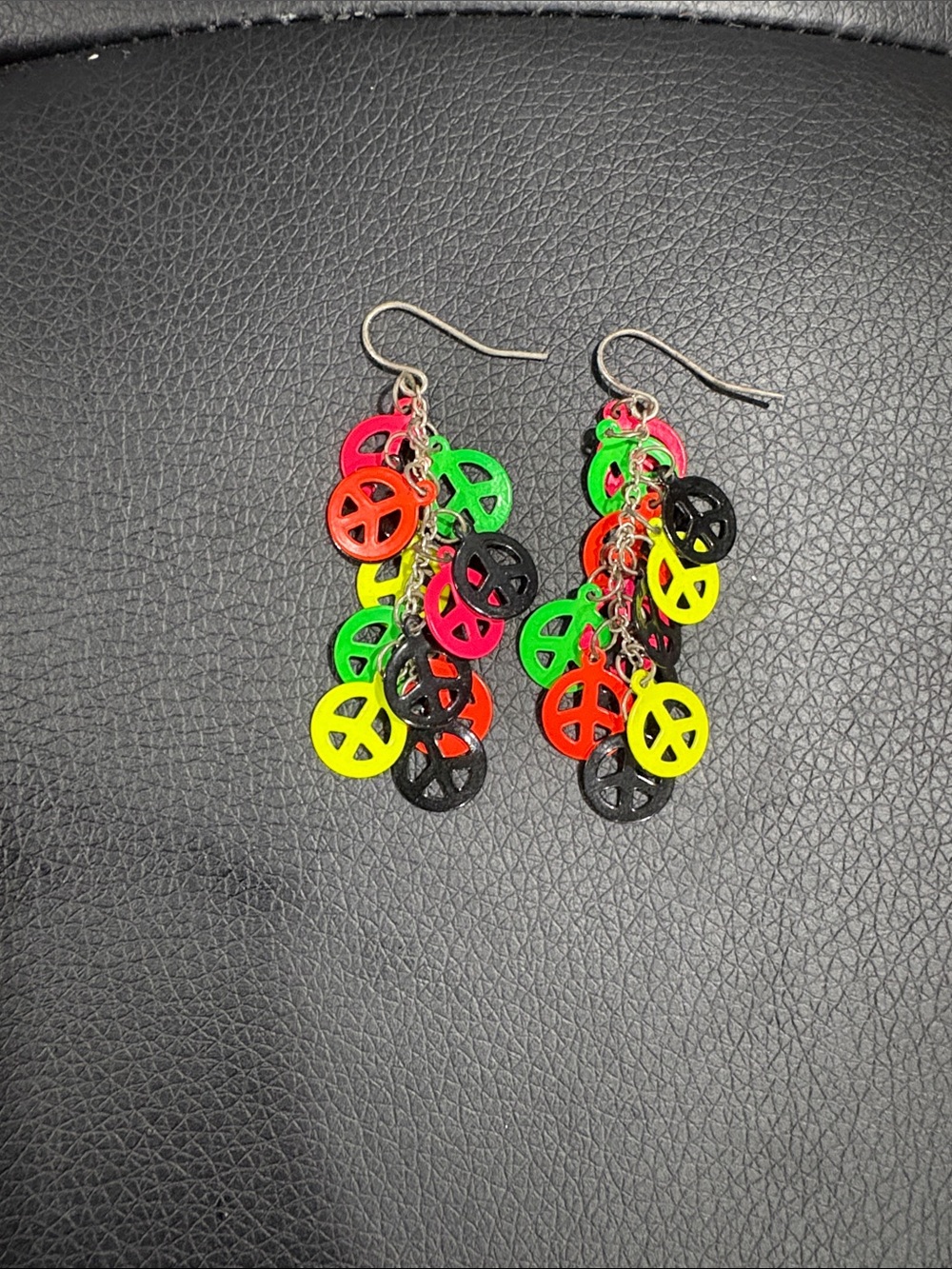 Colorful Peace Sign Dangle Earrings - Multicolor